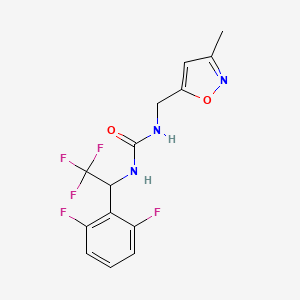 molecular formula C14H12F5N3O2 B7665699 1-[1-(2,6-Difluorophenyl)-2,2,2-trifluoroethyl]-3-[(3-methyl-1,2-oxazol-5-yl)methyl]urea 