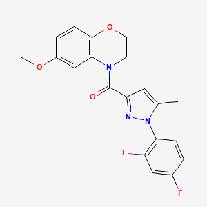 molecular formula C20H17F2N3O3 B7665721 [1-(2,4-Difluorophenyl)-5-methylpyrazol-3-yl]-(6-methoxy-2,3-dihydro-1,4-benzoxazin-4-yl)methanone 