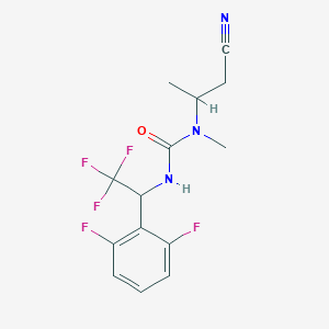 molecular formula C14H14F5N3O B7665755 1-(1-Cyanopropan-2-yl)-3-[1-(2,6-difluorophenyl)-2,2,2-trifluoroethyl]-1-methylurea 