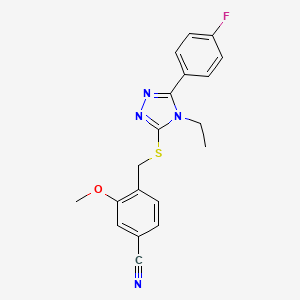 molecular formula C19H17FN4OS B7665837 4-[[4-Ethyl-5-(4-fluorophenyl)-1,2,4-triazol-3-yl]sulfanylmethyl]-3-methoxybenzonitrile 