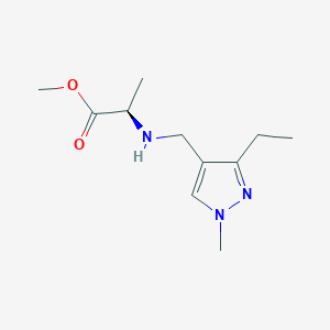 molecular formula C11H19N3O2 B7666154 methyl (2R)-2-[(3-ethyl-1-methylpyrazol-4-yl)methylamino]propanoate 