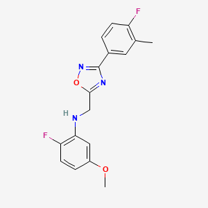 molecular formula C17H15F2N3O2 B7666209 2-fluoro-N-[[3-(4-fluoro-3-methylphenyl)-1,2,4-oxadiazol-5-yl]methyl]-5-methoxyaniline 