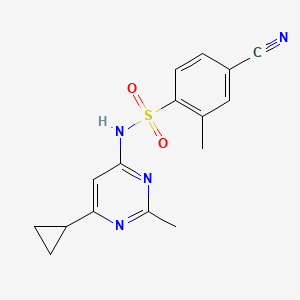 molecular formula C16H16N4O2S B7666263 4-cyano-N-(6-cyclopropyl-2-methylpyrimidin-4-yl)-2-methylbenzenesulfonamide 