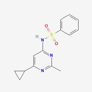 molecular formula C14H15N3O2S B7666289 N-(6-cyclopropyl-2-methylpyrimidin-4-yl)benzenesulfonamide 