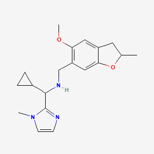 molecular formula C19H25N3O2 B7666301 1-cyclopropyl-N-[(5-methoxy-2-methyl-2,3-dihydro-1-benzofuran-6-yl)methyl]-1-(1-methylimidazol-2-yl)methanamine 