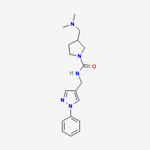 molecular formula C18H25N5O B7666384 3-[(dimethylamino)methyl]-N-[(1-phenylpyrazol-4-yl)methyl]pyrrolidine-1-carboxamide 