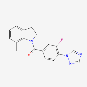 molecular formula C18H15FN4O B7666543 [3-Fluoro-4-(1,2,4-triazol-1-yl)phenyl]-(7-methyl-2,3-dihydroindol-1-yl)methanone 