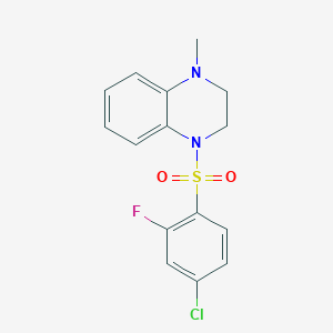 molecular formula C15H14ClFN2O2S B7666646 1-(4-Chloro-2-fluorophenyl)sulfonyl-4-methyl-2,3-dihydroquinoxaline 