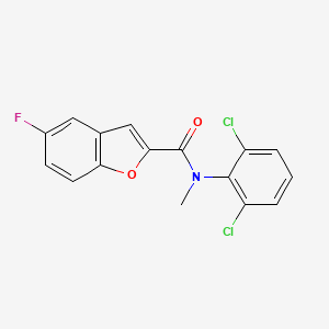 molecular formula C16H10Cl2FNO2 B7666738 N-(2,6-dichlorophenyl)-5-fluoro-N-methyl-1-benzofuran-2-carboxamide 