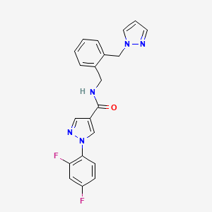 molecular formula C21H17F2N5O B7666889 1-(2,4-difluorophenyl)-N-[[2-(pyrazol-1-ylmethyl)phenyl]methyl]pyrazole-4-carboxamide 