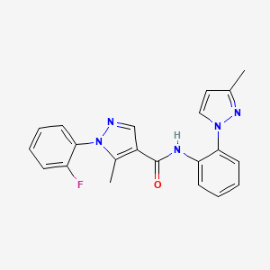 molecular formula C21H18FN5O B7667168 1-(2-fluorophenyl)-5-methyl-N-[2-(3-methylpyrazol-1-yl)phenyl]pyrazole-4-carboxamide 