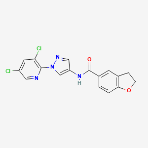 molecular formula C17H12Cl2N4O2 B7667287 N-[1-(3,5-dichloropyridin-2-yl)pyrazol-4-yl]-2,3-dihydro-1-benzofuran-5-carboxamide 