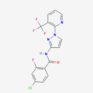 4-chloro-2-fluoro-N-[1-[3-(trifluoromethyl)pyridin-2-yl]pyrazol-3-yl]benzamide