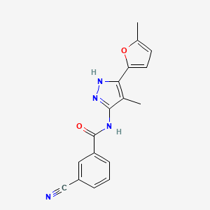 molecular formula C17H14N4O2 B7667331 3-cyano-N-[4-methyl-5-(5-methylfuran-2-yl)-1H-pyrazol-3-yl]benzamide 