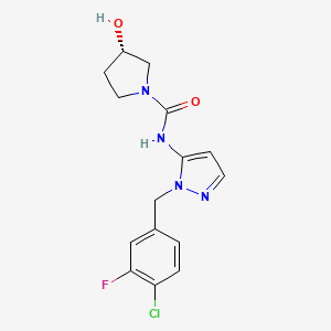 (3S)-N-[2-[(4-chloro-3-fluorophenyl)methyl]pyrazol-3-yl]-3-hydroxypyrrolidine-1-carboxamide