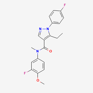 molecular formula C20H19F2N3O2 B7667478 5-ethyl-N-(3-fluoro-4-methoxyphenyl)-1-(4-fluorophenyl)-N-methylpyrazole-4-carboxamide 