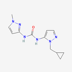 molecular formula C12H16N6O B7667565 1-[2-(Cyclopropylmethyl)pyrazol-3-yl]-3-(1-methylpyrazol-3-yl)urea 