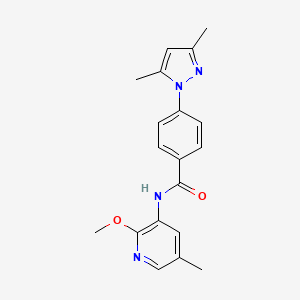 molecular formula C19H20N4O2 B7667576 4-(3,5-dimethylpyrazol-1-yl)-N-(2-methoxy-5-methylpyridin-3-yl)benzamide 