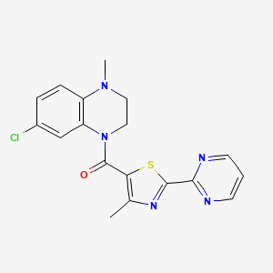 molecular formula C18H16ClN5OS B7667714 (7-Chloro-4-methyl-2,3-dihydroquinoxalin-1-yl)-(4-methyl-2-pyrimidin-2-yl-1,3-thiazol-5-yl)methanone 