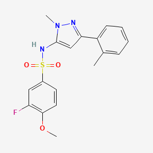 molecular formula C18H18FN3O3S B7668030 3-fluoro-4-methoxy-N-[2-methyl-5-(2-methylphenyl)pyrazol-3-yl]benzenesulfonamide 