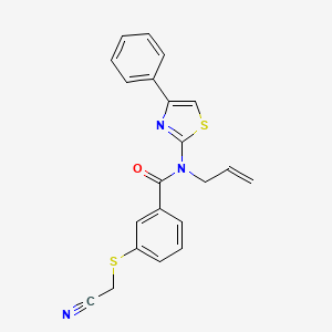 molecular formula C21H17N3OS2 B7668087 3-(cyanomethylsulfanyl)-N-(4-phenyl-1,3-thiazol-2-yl)-N-prop-2-enylbenzamide 