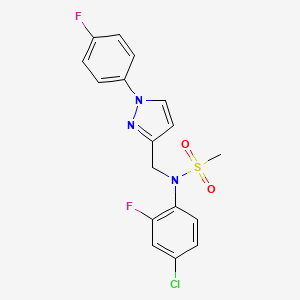 molecular formula C17H14ClF2N3O2S B7668114 N-(4-chloro-2-fluorophenyl)-N-[[1-(4-fluorophenyl)pyrazol-3-yl]methyl]methanesulfonamide 