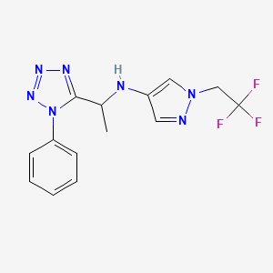 molecular formula C14H14F3N7 B7668235 N-[1-(1-phenyltetrazol-5-yl)ethyl]-1-(2,2,2-trifluoroethyl)pyrazol-4-amine 