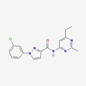 molecular formula C17H16ClN5O B7668299 1-(3-chlorophenyl)-N-(6-ethyl-2-methylpyrimidin-4-yl)pyrazole-3-carboxamide 