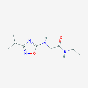 molecular formula C9H16N4O2 B7668324 N-ethyl-2-[(3-propan-2-yl-1,2,4-oxadiazol-5-yl)amino]acetamide 