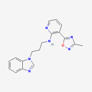 molecular formula C18H18N6O B7668352 N-[3-(benzimidazol-1-yl)propyl]-3-(3-methyl-1,2,4-oxadiazol-5-yl)pyridin-2-amine 