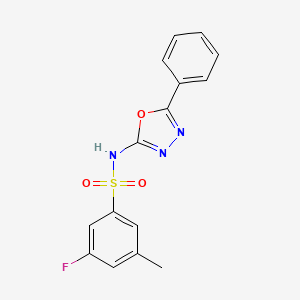 molecular formula C15H12FN3O3S B7668464 3-fluoro-5-methyl-N-(5-phenyl-1,3,4-oxadiazol-2-yl)benzenesulfonamide 