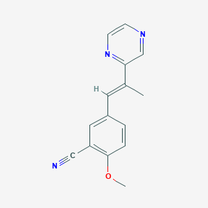 molecular formula C15H13N3O B7668479 2-methoxy-5-[(E)-2-pyrazin-2-ylprop-1-enyl]benzonitrile 