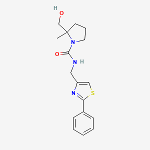 molecular formula C17H21N3O2S B7668565 2-(hydroxymethyl)-2-methyl-N-[(2-phenyl-1,3-thiazol-4-yl)methyl]pyrrolidine-1-carboxamide 