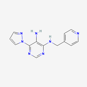 molecular formula C13H13N7 B7668661 6-pyrazol-1-yl-4-N-(pyridin-4-ylmethyl)pyrimidine-4,5-diamine 