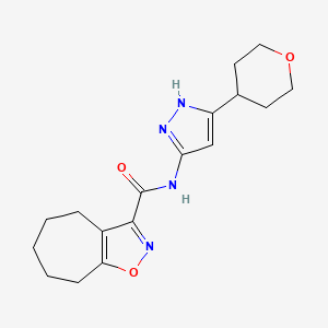 molecular formula C17H22N4O3 B7668706 N-[5-(oxan-4-yl)-1H-pyrazol-3-yl]-5,6,7,8-tetrahydro-4H-cyclohepta[d][1,2]oxazole-3-carboxamide 