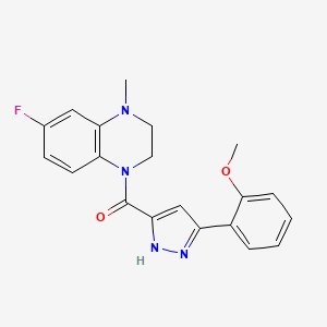 molecular formula C20H19FN4O2 B7668761 (6-fluoro-4-methyl-2,3-dihydroquinoxalin-1-yl)-[3-(2-methoxyphenyl)-1H-pyrazol-5-yl]methanone 