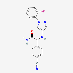 molecular formula C18H14FN5O B7668818 2-(4-Cyanophenyl)-2-[[1-(2-fluorophenyl)pyrazol-4-yl]amino]acetamide 