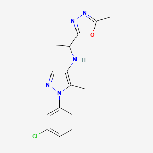 molecular formula C15H16ClN5O B7668819 1-(3-chlorophenyl)-5-methyl-N-[1-(5-methyl-1,3,4-oxadiazol-2-yl)ethyl]pyrazol-4-amine 