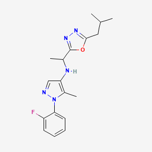 molecular formula C18H22FN5O B7668850 1-(2-fluorophenyl)-5-methyl-N-[1-[5-(2-methylpropyl)-1,3,4-oxadiazol-2-yl]ethyl]pyrazol-4-amine 