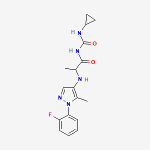 molecular formula C17H20FN5O2 B7668898 N-(cyclopropylcarbamoyl)-2-[[1-(2-fluorophenyl)-5-methylpyrazol-4-yl]amino]propanamide 