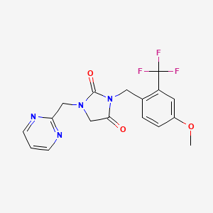 molecular formula C17H15F3N4O3 B7668932 3-[[4-Methoxy-2-(trifluoromethyl)phenyl]methyl]-1-(pyrimidin-2-ylmethyl)imidazolidine-2,4-dione 