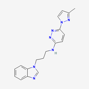 molecular formula C18H19N7 B7669008 N-[3-(benzimidazol-1-yl)propyl]-6-(3-methylpyrazol-1-yl)pyridazin-3-amine 