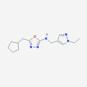 molecular formula C14H21N5O B7669018 5-(cyclopentylmethyl)-N-[(1-ethylpyrazol-4-yl)methyl]-1,3,4-oxadiazol-2-amine 