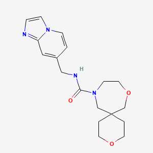 molecular formula C18H24N4O3 B7669135 N-(imidazo[1,2-a]pyridin-7-ylmethyl)-3,8-dioxa-11-azaspiro[5.6]dodecane-11-carboxamide 