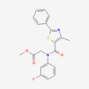 molecular formula C20H17FN2O3S B7669146 methyl 2-(3-fluoro-N-(4-methyl-2-phenyl-1,3-thiazole-5-carbonyl)anilino)acetate 