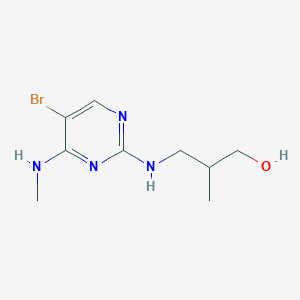 molecular formula C9H15BrN4O B7669260 3-[[5-Bromo-4-(methylamino)pyrimidin-2-yl]amino]-2-methylpropan-1-ol 