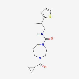 molecular formula C17H25N3O2S B7669348 4-(cyclopropanecarbonyl)-N-(2-thiophen-2-ylpropyl)-1,4-diazepane-1-carboxamide 