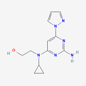 molecular formula C12H16N6O B7669408 2-[(2-Amino-6-pyrazol-1-ylpyrimidin-4-yl)-cyclopropylamino]ethanol 