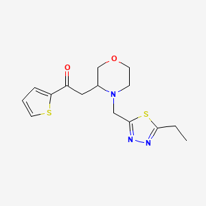 molecular formula C15H19N3O2S2 B7669483 2-[4-[(5-Ethyl-1,3,4-thiadiazol-2-yl)methyl]morpholin-3-yl]-1-thiophen-2-ylethanone 