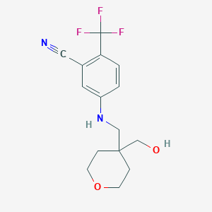 molecular formula C15H17F3N2O2 B7669514 5-[[4-(Hydroxymethyl)oxan-4-yl]methylamino]-2-(trifluoromethyl)benzonitrile 